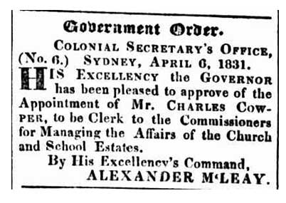 Charles Cowper appointment as Clerk to the Commissioners