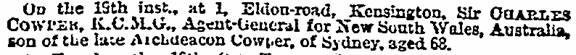 charles cowper death notice - the times