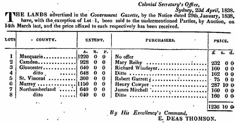 Henry Cowper Government Gazette